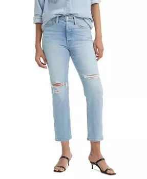 Женские укороченные джинсы прямого кроя с высокой посадкой на танкетке Levi's, синий