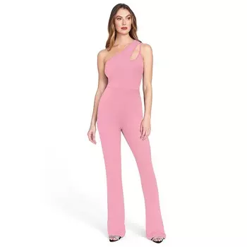 Женские укороченные комбинезоны без рукавов на одно плечо с вырезом и широкими штанинами, комбинезоны, наряды Kojooin, розовый