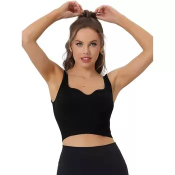 Женские укороченные майки, облегающая спортивная майка без рукавов, базовая спортивная майка с глубоким вырезом ALLEGRA K, черный