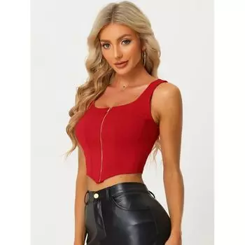 Женские укороченные топы на бретельках с квадратным вырезом и асимметричным подолом на молнии спереди ALLEGRA K, черный