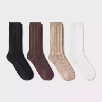 Женские ультрамягкие повседневные носки Cable 4pk Crew Socks - Auden, цвет Ivory/Brown/Black