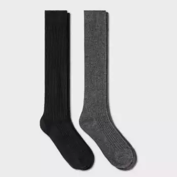 Женские ультрамягкие повседневные носки в рубчик, 2 пары, выше колена - Auden, цвет Black/Charcoal Heather