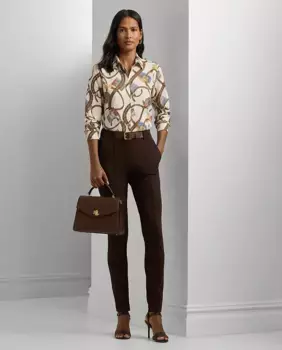 Женские узкие брюки с центральной резинкой Lauren Ralph Lauren, коричневый