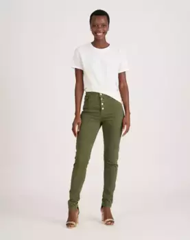 Женские узкие брюки с пятью карманами и застежкой на пуговицы Naf Naf, цвет Kaki