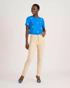 Женские узкие брюки с пятью карманами и застежкой на пуговицы Naf Naf, цвет Crudo