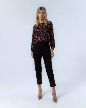 Женские узкие брюки с яркими цветами Ins Niza, чёрный