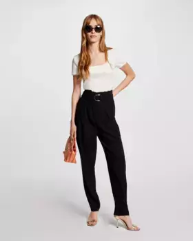 Женские узкие брюки с завышенной талией и поясом Morgan, темно-синий