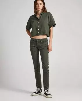 Женские узкие брюки средней посадки с 5 карманами Pepe Jeans, темно-зеленый