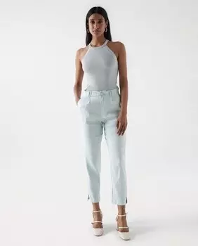 Женские узкие брюки в китайском стиле с льном Salsa Jeans, зеленый