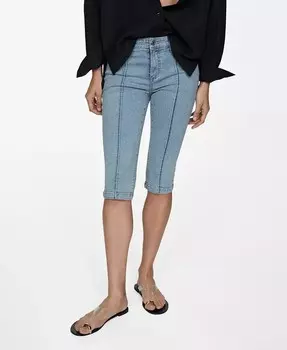 Женские узкие джинсы-капри с декоративной строчкой MANGO, синий