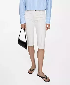 Женские узкие джинсы-капри с декоративной строчкой MANGO, бежевый