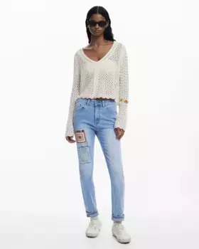 Женские узкие джинсы с заплатками Desigual, синий