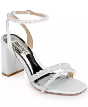 Женские вечерние босоножки Feisty на устойчивом каблуке с декоративными жемчужинами Badgley Mischka, белый