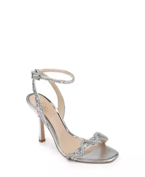 Женские вечерние босоножки Gemma Wavy Ornament на шпильке Jewel Badgley Mischka, серебряный