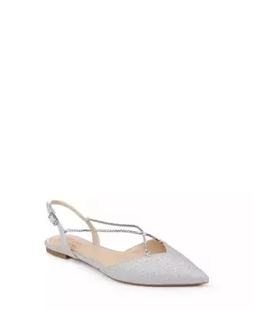 Женские вечерние туфли на плоской подошве Alanna с перекрещенными стразами и ремешками Jewel Badgley Mischka, серебро