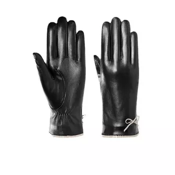 Женские ветрозащитные перчатки Kuang-Chi, осенние и зимние бархатные теплые модные перчатки из козьей кожи, уличные велосипедные перчатки с бантом, черные, размер S