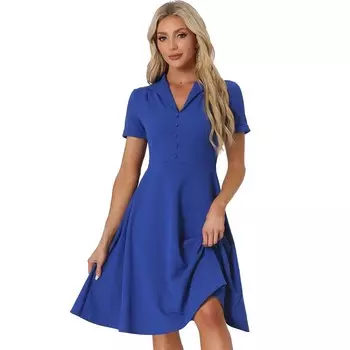 Женские винтажные свободные платья трапециевидной формы на пуговицах с короткими рукавами и v-образным вырезом в стиле ретро 1950-х годов ALLEGRA K, цвет Royal Blue
