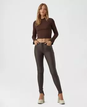 Женские вощеные узкие брюки Vero Moda, темно коричневый