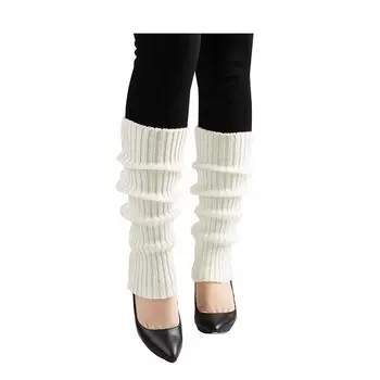 Женские вязаные дизайнерские однотонные теплые толстые гетры до колена высокой длины в рубчик ALLEGRA K, белый