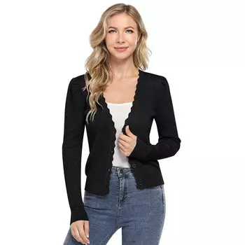 Женские вязаные кардиганы в рубчик на пуговицах с v-образным вырезом и длинными рукавами Kojooin, черный