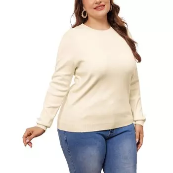 Женские вязаные свитера больших размеров с длинными рукавами, рубашки с круглым вырезом, осенние повседневные базовые футболки Agnes Orinda, цвет Apricot