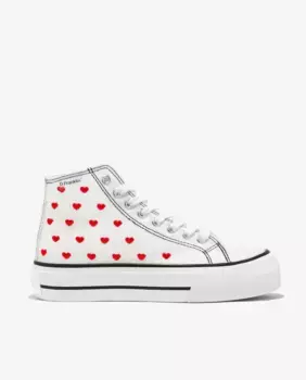 Женские высокие кеды с красными сердечками D.Franklin, белый