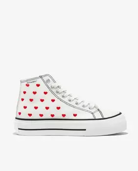 Женские высокие кеды со шнурками и сердечками красного цвета D.Franklin, белый