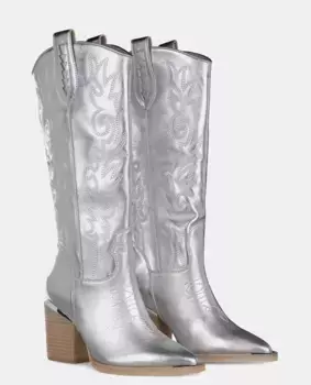 Женские высокие кожаные ковбойские сапоги Alma en Pena, серебряный