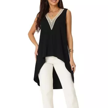 Женские высокие низкие асимметричные топы без рукавов с v-образным вырезом и неровным краем струящиеся блузки топы Seta T, черный