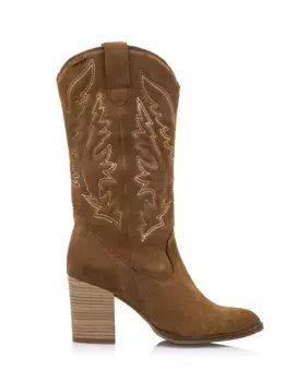 Женские высокие сапоги из замши с пришивными деталями Mustang, коричневый