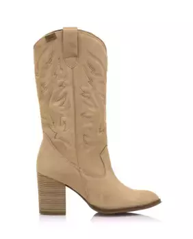 Женские высокие сапоги из замши с пришивными деталями Mustang, цвет Natural