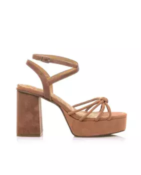 Женские замшевые босоножки на каблуке с трубчатыми ремешками Mustang, коричневый