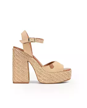 Женские замшевые босоножки на каблуке с застежкой-пряжкой Popa, цвет Natural