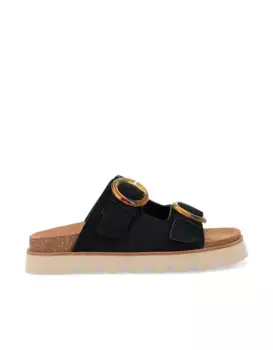 Женские замшевые босоножки на плоской подошве с пряжками черепахового цвета и ультралегкой подошвой No Name, черный