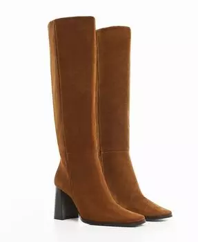Женские замшевые ботинки на каблуке MANGO, коричневый