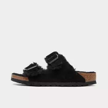 Женские замшевые кожаные сандалии Birkenstock Arizona Shearling, черный