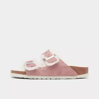 Женские замшевые кожаные сандалии Birkenstock Arizona Shearling, розовый
