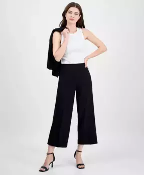 Женские завышенные укороченные брюки свободного кроя на резинке Anne Klein, черный