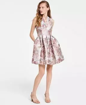 Женские жаккардовые брюки с v-образным вырезом Fit & Расклешенное платье Vince Camuto, фиолетовый