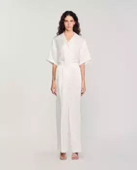 Женские жаккардовые прямые брюки с карманами Sandro, белый