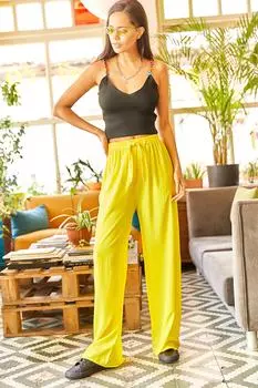 Женские желтые брюки-палаццо из висконовой ткани с поясом Olalook, желтый