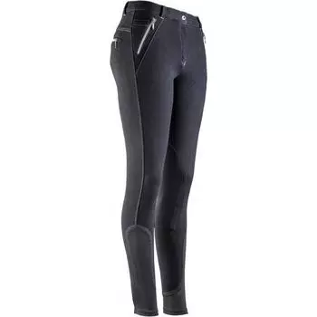 Женские зимние бриджи с нашивками на коленях черного цвета EQUITHÈME