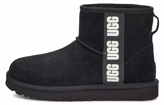 Угги UGG Classic Mini Side Logo Boot Black White Women's