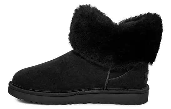 Угги UGG Cinched Fur Mini Snow Boots Black Women's
