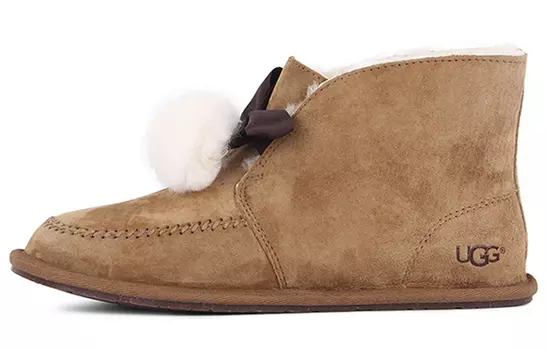 Угги UGG Kallen Suede Moc Toe Pom Pom Slipper 'Chestnut' Women's