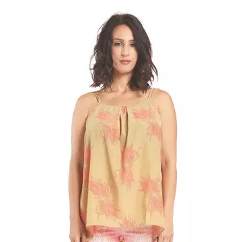 Женские золотистые атласные топы на бретельках Miss Halladay, плиссированные на тонких бретельках с принтом листьев, цвет Leaf Print