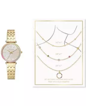 Женские золотистые часы-браслет, 33 мм, 3 предмета. Подарочный набор ожерелья Jessica Carlyle, золотой