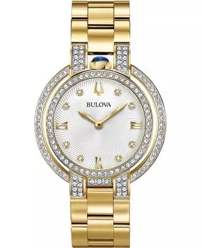 Женские золотистые часы-браслет из нержавеющей стали с бриллиантами рубията (1 карат t.w.), 35 мм Bulova, белый