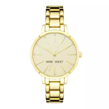 Женские золотистые часы-браслет Nine West с хрустальными акцентами, цвет Gold Tone Champagne