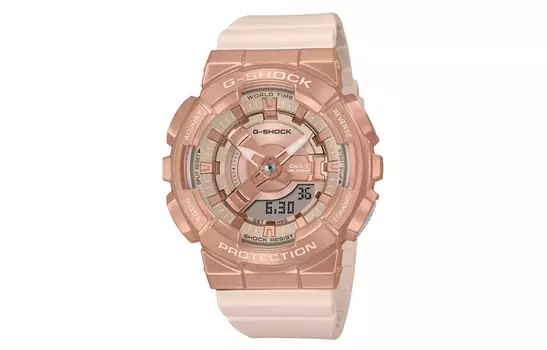 Женские золотые часы из цельнометаллической серии GM-S110PG-4AJF CASIO